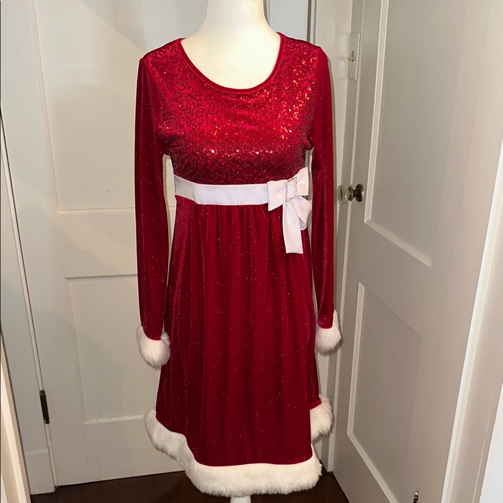 2 Piece Bundle of Girls Long Sleeve Winter Velvet Dresses Christmas Classic - Picture 2 of 5